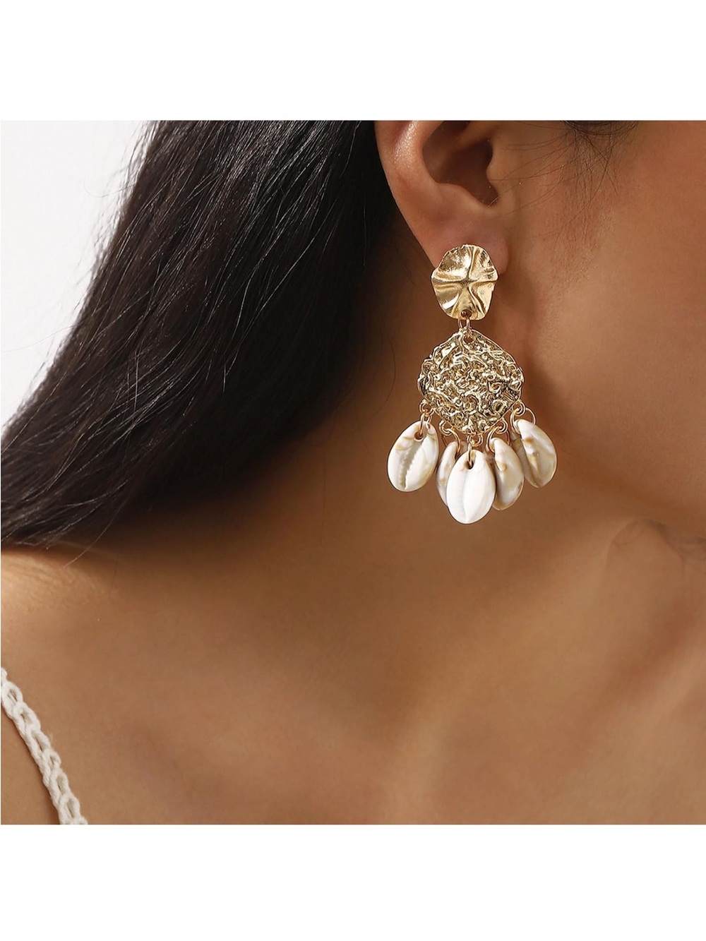 Seashell earrings for women, shell pearl pendant earrings,